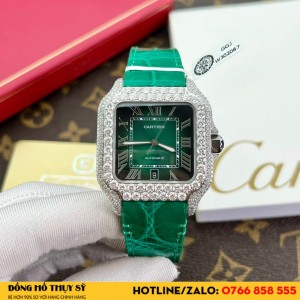 Đồng hồ  Cartier santos Green Chế Tác Full Moissanite HongKong 