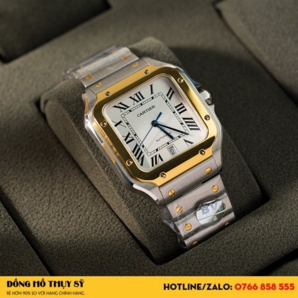 Đồng hồ Cartier Santos de cartier Size 39.8mm demi vàng hồng replica