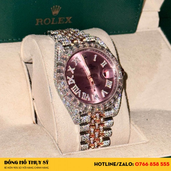 Đồng hồ rolex   Date just Bọc vàng 18k  FULL KIM CƯƠNG moissanite 