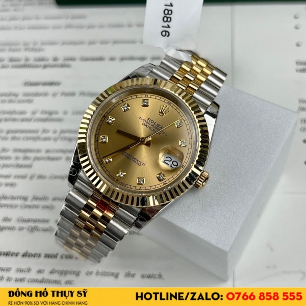 Đồng hồ rolex datejust 41 126333 bọc vàng demi vàng champagne replica 