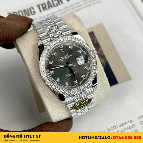 Đồng hồ rolex datejust 41 126334  mặt đen  viền moissanite replica