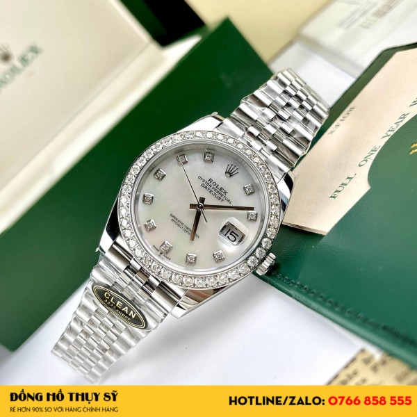 Đồng hồ rolex datejust 41 mặt MOP  viền moissanite replica 