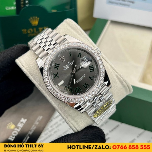 Đồng hồ rolex datejust 41 wimbledon 126334 viền moissanite rep 1:1 