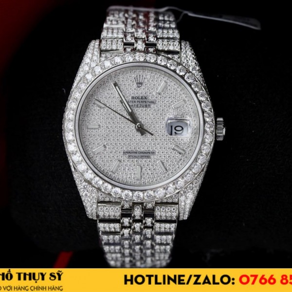 Đồng hồ rolex datejust custom full Moissanite 41mm replica 