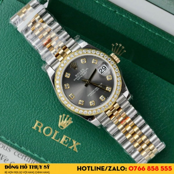 Rolex  DateJust 31 bản bọc vàng Viền moissanite 