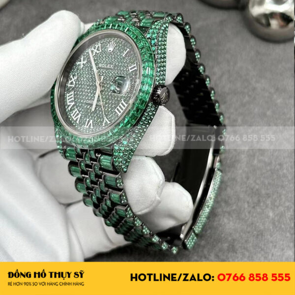 Đồng hồ rolex datejust chế tác nạm đá xanh green