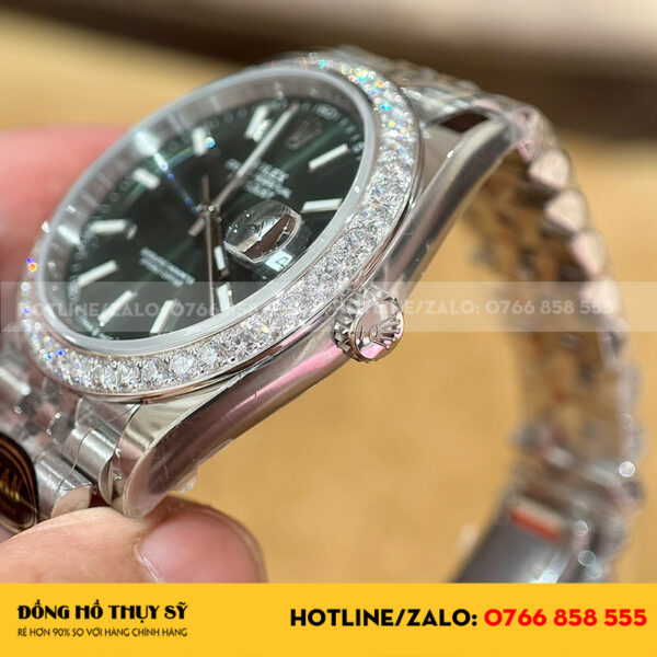 Rolex datejust green dial viền moissanite 2.5ly clean factory