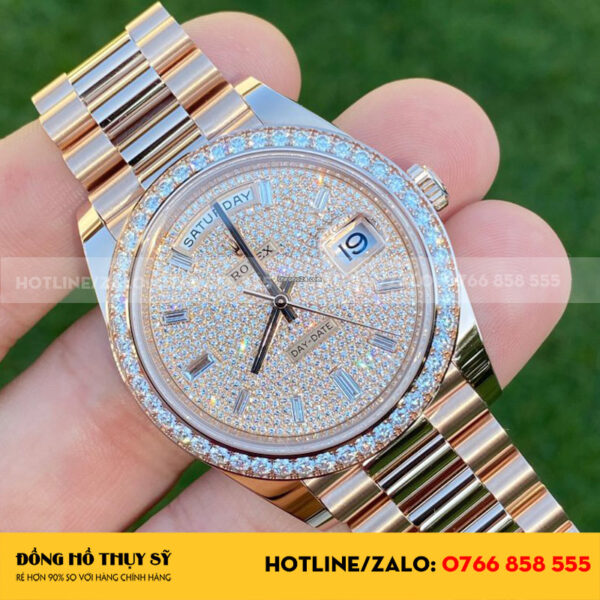 Đồng hồ rolex daydate bọc vàng độ moissanite