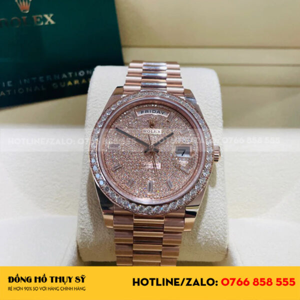 Đồng hồ rolex daydate bọc vàng độ moissanite