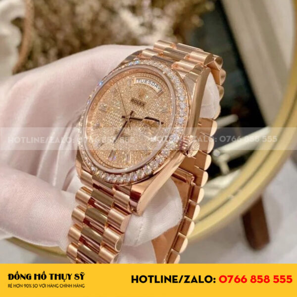 Đồng hồ rolex daydate bọc vàng độ moissanite