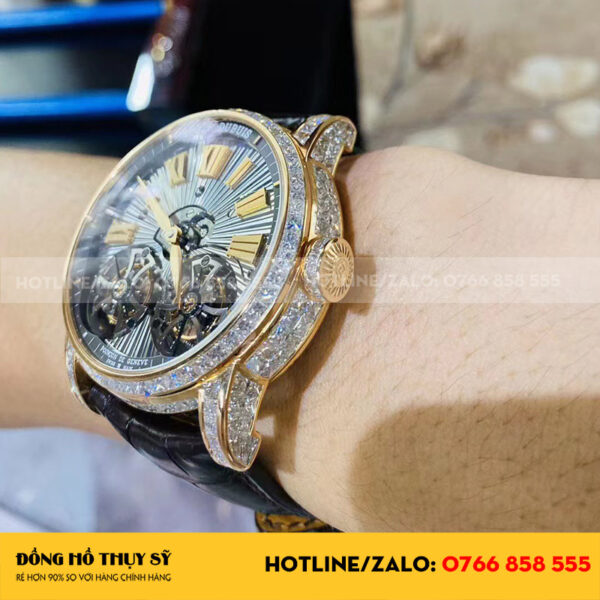 Roger dubuis double tourbillon chế tác vàng đúc 18k kim cương thiên nhiên baguette