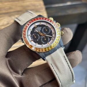 Đồng Hồ Rolex Cosmograph Daytona Vỏ Carbon Viền Đá Siêu Cấp