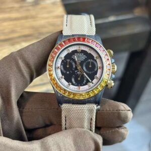 Đồng Hồ Rolex Cosmograph Daytona Vỏ Carbon Viền Đá Siêu Cấp