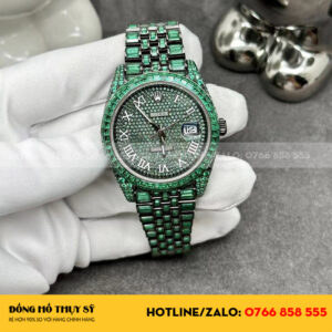 Đồng hồ rolex datejust chế tác nạm đá xanh green