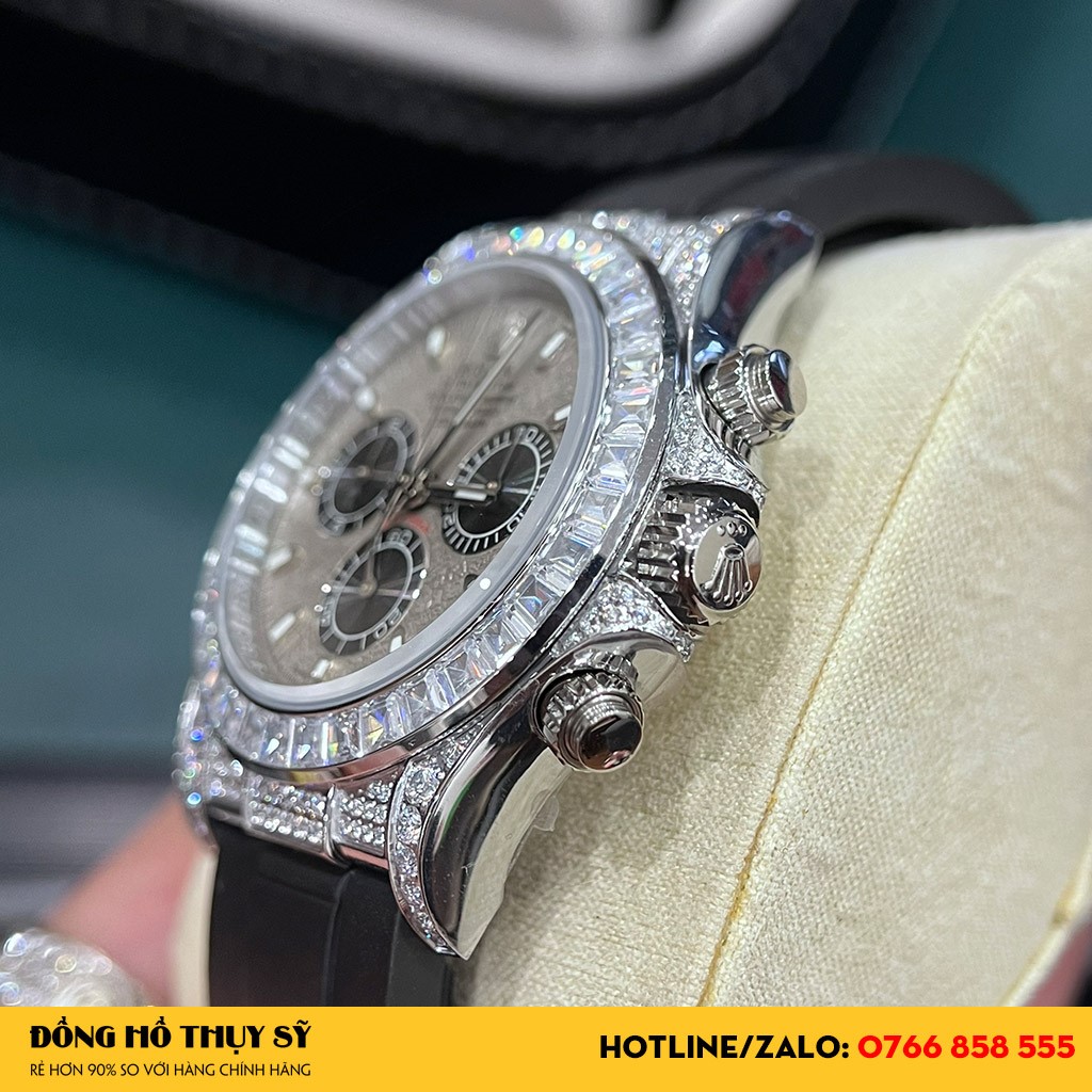 Đồng Hồ Rolex Daytona 116519 Mặt Số Khảm Trai Viền Full Đá Super Fake thiết kế đẹp