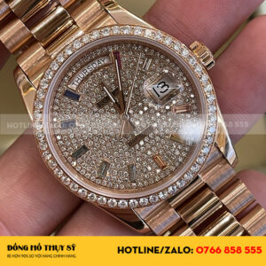 Rolex daydate 128345 rose gold full diamond dial chế tác 36mm