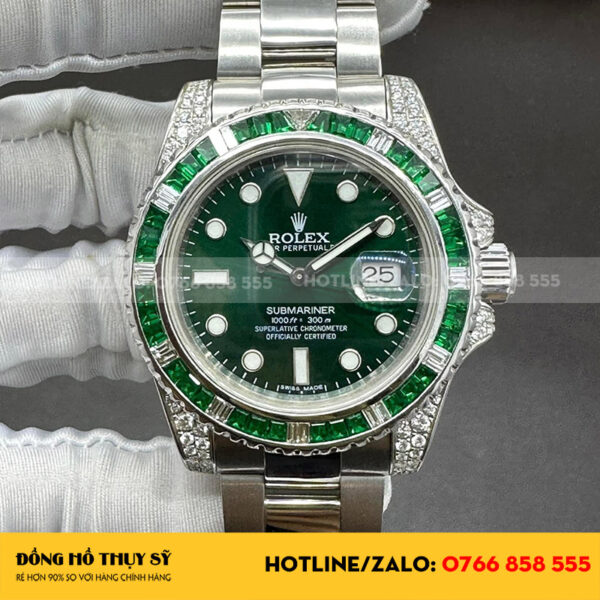 Rolex submariner chế tác vàng trắng 18k kim cương thiên nhiên